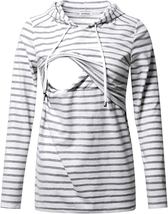GINKANA Women's Nursing Hoodie Sweatshirt Long Sleeves Breastfeeding Maternity Tops Casual Clothes