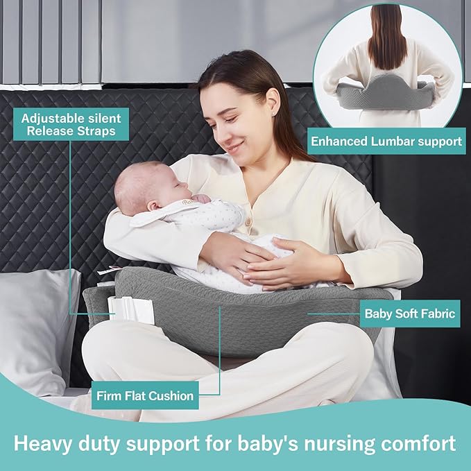 QSTEHEML Nursing Pillow for Breastfeeding - Adjustable Breastfeeding Pillows for Women with More Support & Removable Cover, Baby Feeding Pillow for Newborn Moms and Baby Essentials,Grey