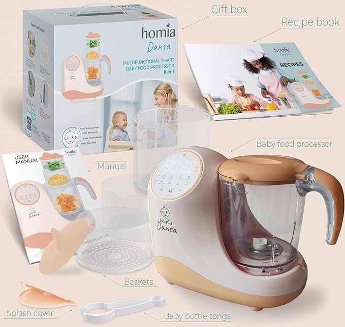Baby Food Maker Chopper Grinder - Mills and Steamer 8 in 1 Processor for Toddlers - Steam, Blend, Chop, Disinfect, Clean, 20 Oz Tritan Stirring Cup, Touch Control Panel, Auto Shut-Off, 110V Only