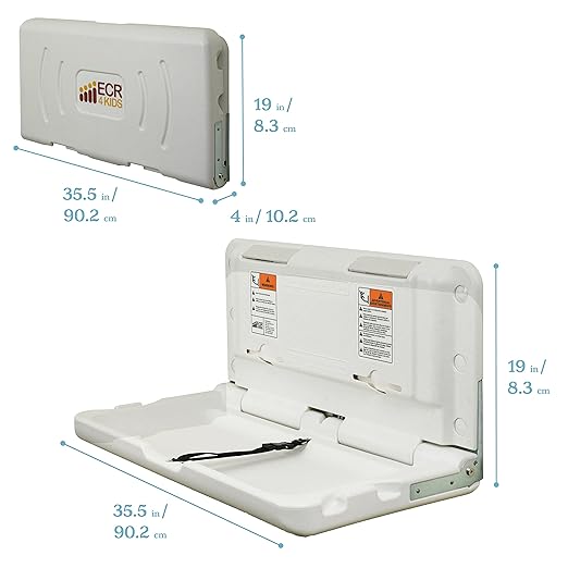 ECR4Kids Horizontal Wall-Mounted Changing Station, Baby Changer, White Granite