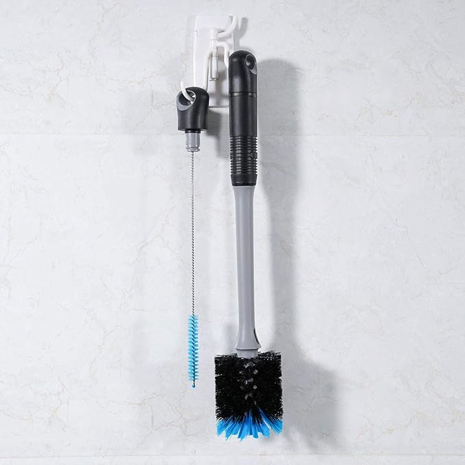 3-in-1 Bottle Brush with Straw Cleaning Brush and Nipple Cleaner, Long Handle Water Bottle Scrubbing Brush, Built for Cleaning Sport Bottles, Baby Bottles, Coffee Mugs, Flask