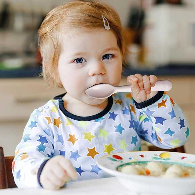 12 Pcs Kids Spoons and Forks Toddler Utensils Plastics Reusable Silverware Baby Cutlery Set Feeding Dinnerware Utensils BPA Free Microwave Dishwasher and Freezer Safe- Rainbow
