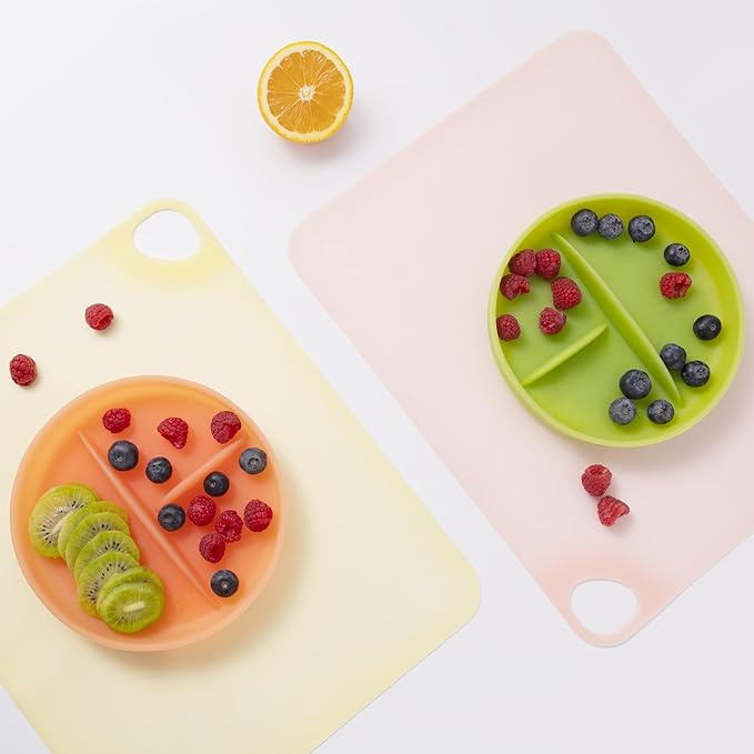Olababy Fold N Go Silicone Placemat w Travel Case | Dishwasher Safe, BPA Free, Non-Slip, Waterproof | Mini Dining Mat for Infants, Babies, Toddlers and Kids (1, Blueberry)