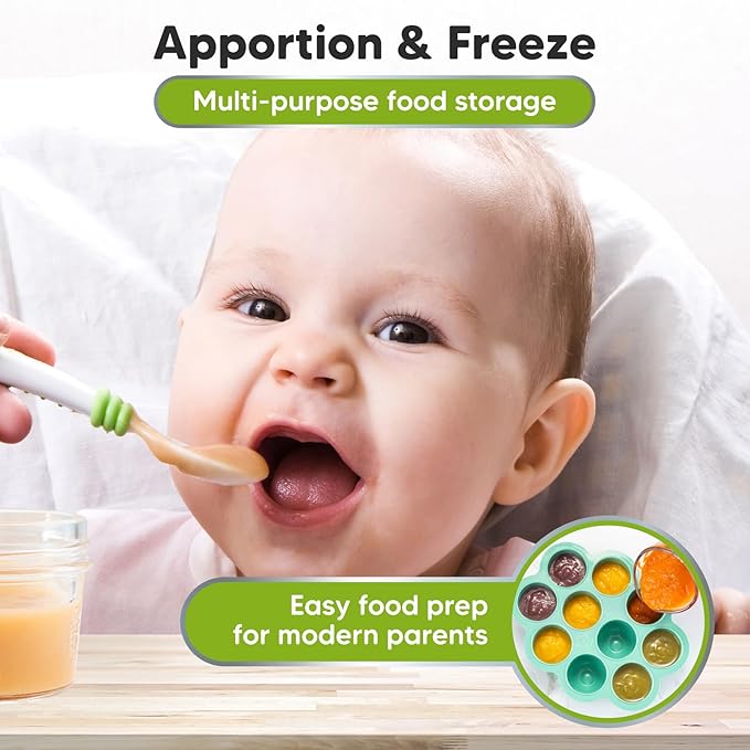 KeaBabies Silicone Food Freezer Trays with Lid, 2oz x 10 Pods Baby Food Storage Containers, Easy Puree Meal Prep, Breast Milk Silicone Freezer Molds, Dishwasher,Microwave Safe,BPA-Free(Alpine Green)