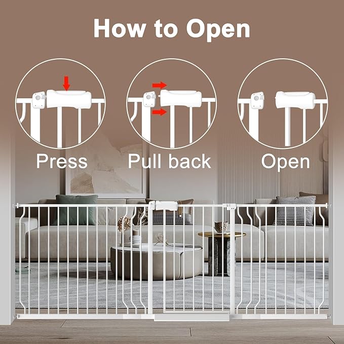 WAOWAO Baby Gate 52.76-62.2" Extra Wide Pressure Mounted Walk Through Swing Auto Close Safety White Metal Toddler Kids Child Dog Pet Puppy for Stairs,Doorways,Kitchen