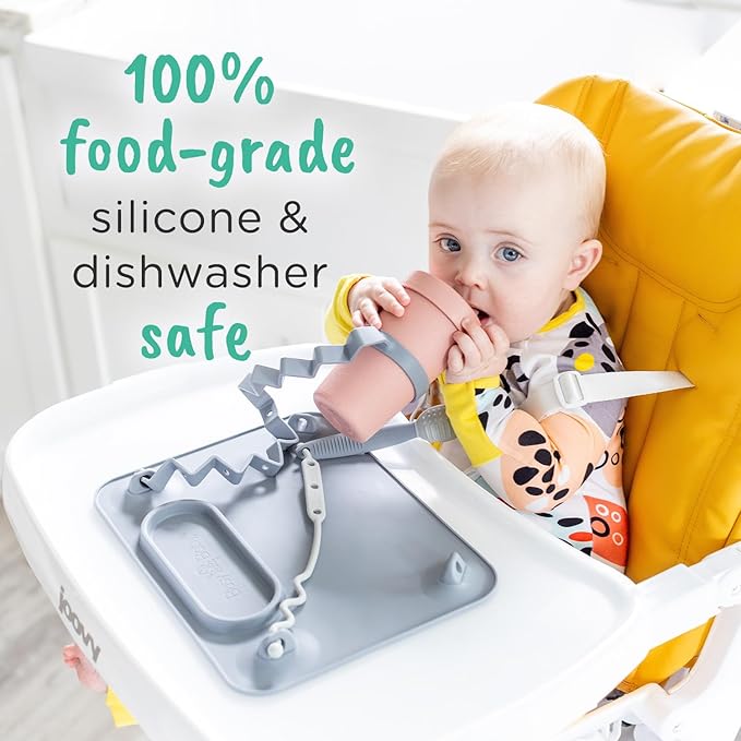 BUSY BABY Silicone Mat Bundle - 1 Original Mat Plus 1 Mini Mat, New Stronger Suction Cups, 6 Straps to Secure Baby Essentials and Keep Them Off The Floor, Baby Led Weaning, Wet Bag Included (Blue)