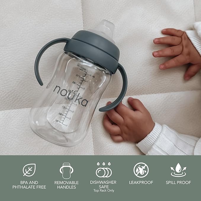 nouka Soft Spout Tritan Sippy Cup | Leak Proof and Easy Grip | Removable Handles | Deep Ocean