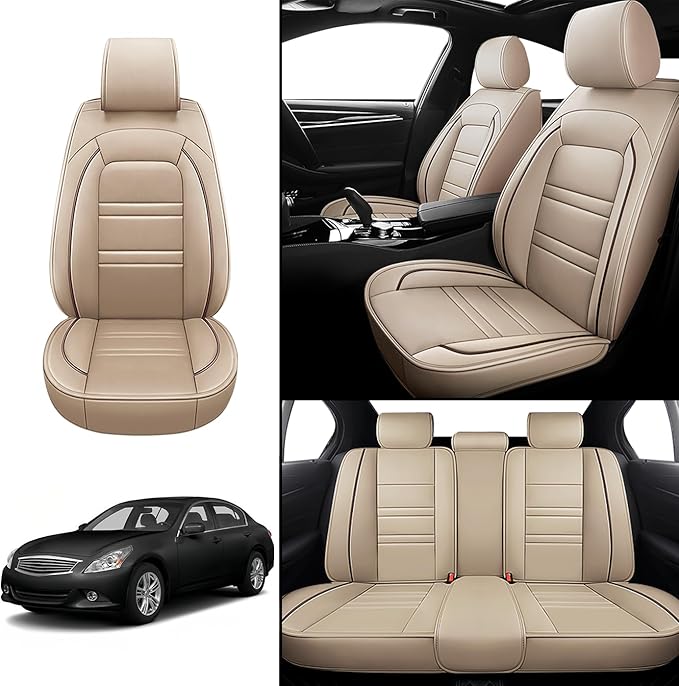 Seat Covers for Infiniti g37 2008-2013 | 5-Seats Leather Seat Covers, Easy to Install Automotive Seat Covers Full Set (Full Set, Beige)