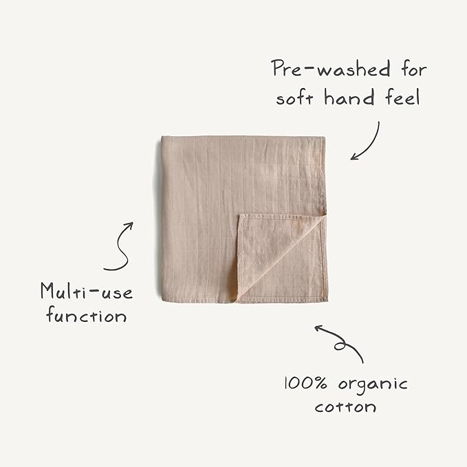mushie Muslin Baby Swaddle Blanket | 100% Organic Cotton (Natural Stripe)