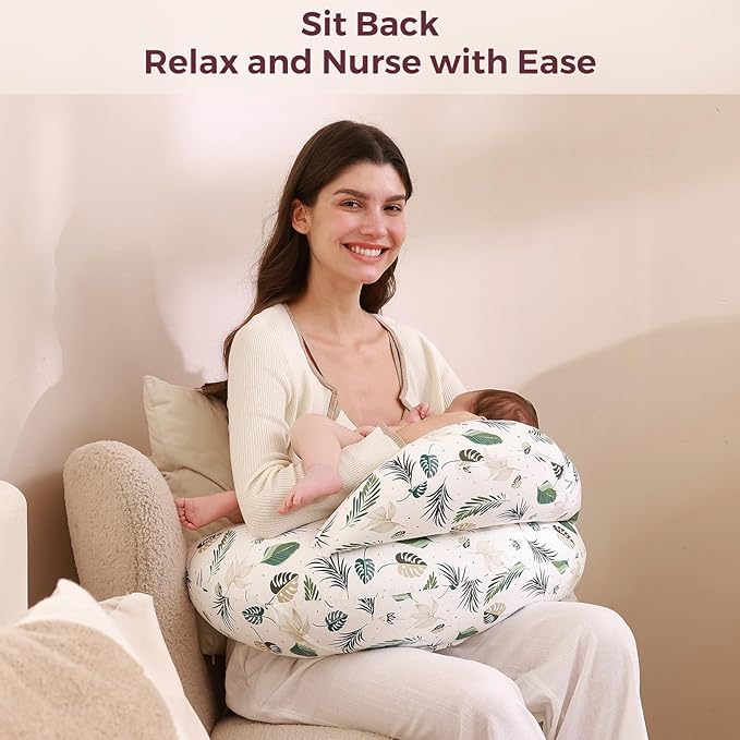 Momcozy Pioneering Safety Fence Nursing Pillow for Breastfeeding- Wider Feeding Pillows for More Support for Mom & Baby- Easier Nursing & Hand Free- Fit for All, Removable Cotton Cover