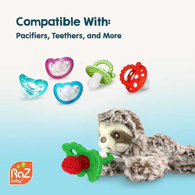 RaZbaby Pig RaZbuddy w/RaZberry Teething Relief Pacifier – Soothes Sore Gums w/Nature-Inspired Texture, 100% BPA-Free Silicone Teether, Detachable Stuffed Animal – 3 Months+ Teether, Coconut