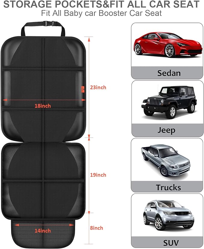 Car Seat Protector,Auto Car Seat Protectors Baby Carseat Waterproof & Durable 600D Fabric for Child Baby Car Seat Mat Vehicle Pet Cover 2 Storage Pockets (2 Pack)