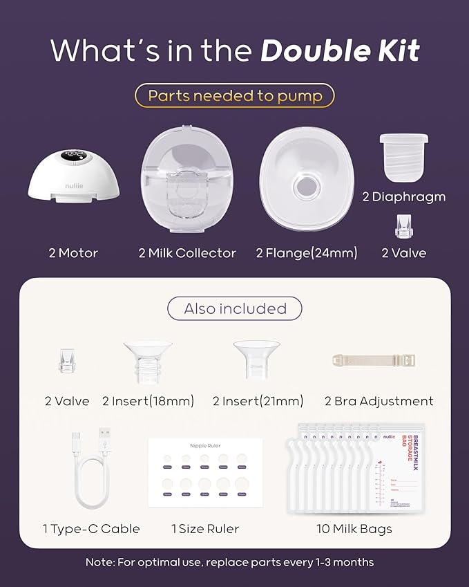 Nuliie Hands-Free Breast Pump, Wearable Breastfeeding Pump 4 Modes 9 Levels with 18/21/24MM Flange, Electric Breast Pump Portable, Replaced Pumping Accessories Included (2 Packs, Pink)