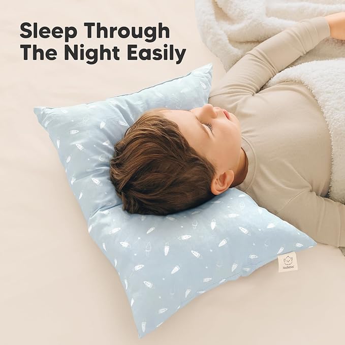 KeaBabies 2-Pack Toddler Pillow 13x18 - Soft Organic Cotton Kids Travel Bed Pillows for Sleeping, School, Nap, Machine Washable, Toddlers 2 to 5, Pillowcase Sold Separately (Spacecrafts)