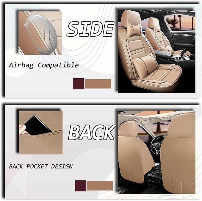 Car Seat Covers for kia Sedona 2003-2021 | 5-Seats Seat Covers, Waterproof Seat Protectors, Automotive Seat Covers (Full Set with Pillow,Beige)