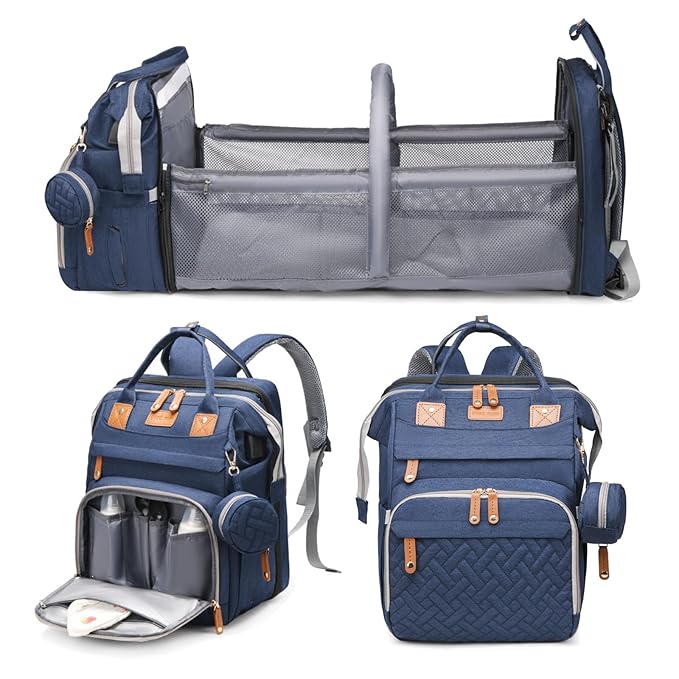 Jeryswet Baby Diaper Bags with Changing Station, Waterproof Large Capacity Diaper Bag Backpack for Moms Dads with USB Charging Port and Stroller Straps, Baby Shower Gifts, Blue