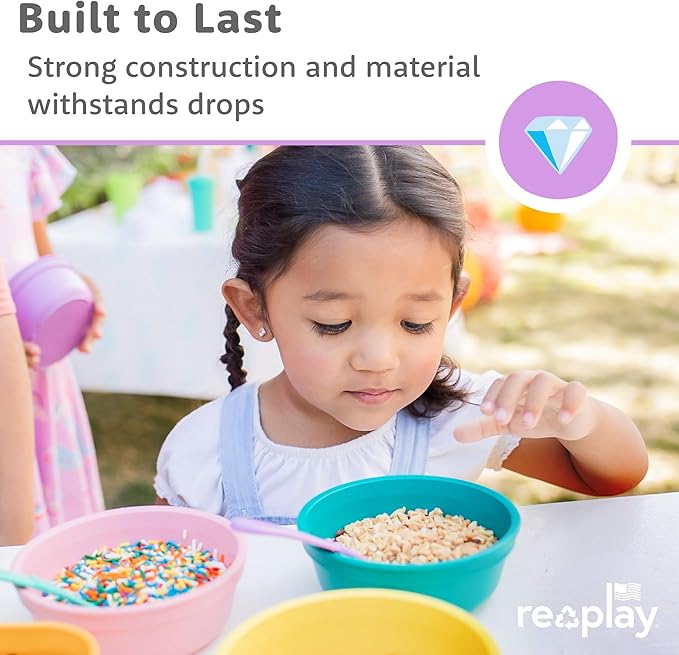 Re-Play 12 oz. Toddler Bowls Set of 4 - Kids Deep-Walled, Durable & Reusable Snack and Meal Bowls, Dishwasher & Microwave Safe, BPA-Free, Made in USA from Recycled Plastic, Mermaid