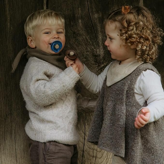 FRIGG Little Viking Natural Rubber Baby Pacifier 2-Pack | Made in Denmark | BPA-Free (Cocoa/Olive, 6-18 Months)