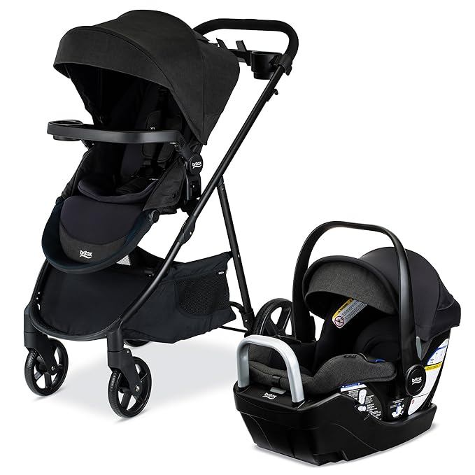 Britax Willow Brook S+ Travel System, Infant Car Seat and Stroller Combo with Alpine Base, ClickTight Technology, SafeWash Insert and Cover, Raven Black