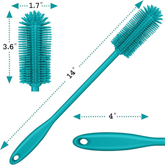 Silicone Bottle Brush, Water Bottle Cleaner Brush with Long Handle, Perfect for Cleaning Narrow Neck Containers, Vacuum Sports Bottle, Tumblers, Flask, Glassware (1 Pack, Turquoise)