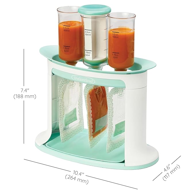 Infantino Squeeze Station, Baby Food Maker & Pouch Filler, Fill 3 Reusable Pouches at Once, Easy to Use, Dishwasher Safe, Homemade Baby Food Prep Essential, Teal