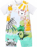 Cute Giraffe + Zebra With Floral Print Long Sleeve Baby Girl Clothes White Jumpsuit For Baby One-Piece Romper