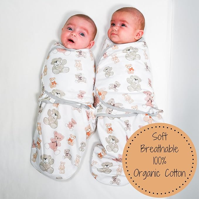 LollyBanks Baby Swaddles, 100% Organic Cotton Sleep Swaddle Sacks 0-3 Months, Newborn Swaddles with Easy Change Zipper, Swaddle Blanket Wrap, Baby Registry Must Haves (Teddy Bear Print)