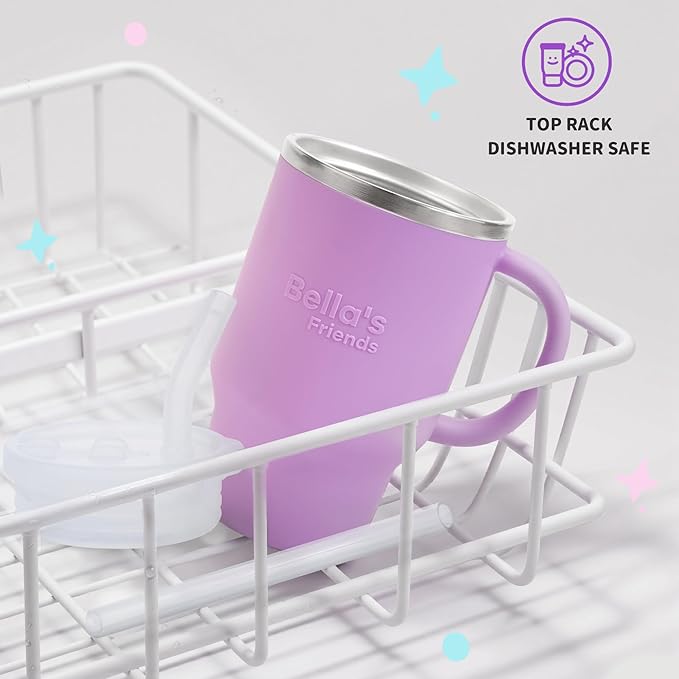 Bella's Friends Handy Mini Tumbler – Adorable 9 oz Sippy Cup for Toddlers 1-3 years old, Flexible Straw, Stainless Interior & Silicone Body, Leak‑Proof, Dishwasher Safe, Ideal for Travel or At Home