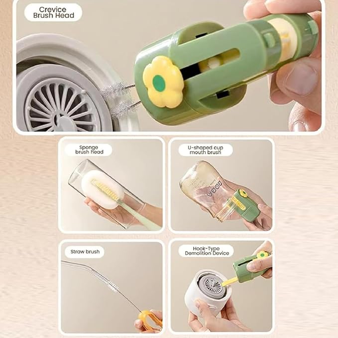 5 in 1 Bottle Cleaning Brush Set, 5‑in‑1 Multifunctional Bottle Cleaning Brush Set, Straw Cleaner Brush for Baby Bottles, Multifunctional Detachable Water Bottle Brush (2PCS Mix)