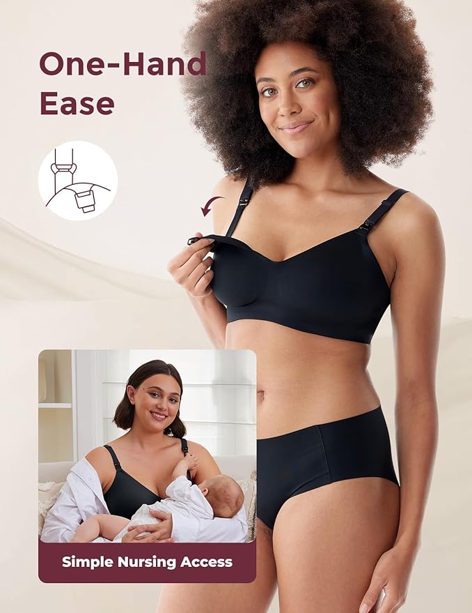 Momcozy Nursing Bras for Breastfeeding, YN21 Seamless Ultra Comfort Maternity Bra, Natural Shape, Pregnancy Sleep Bralette