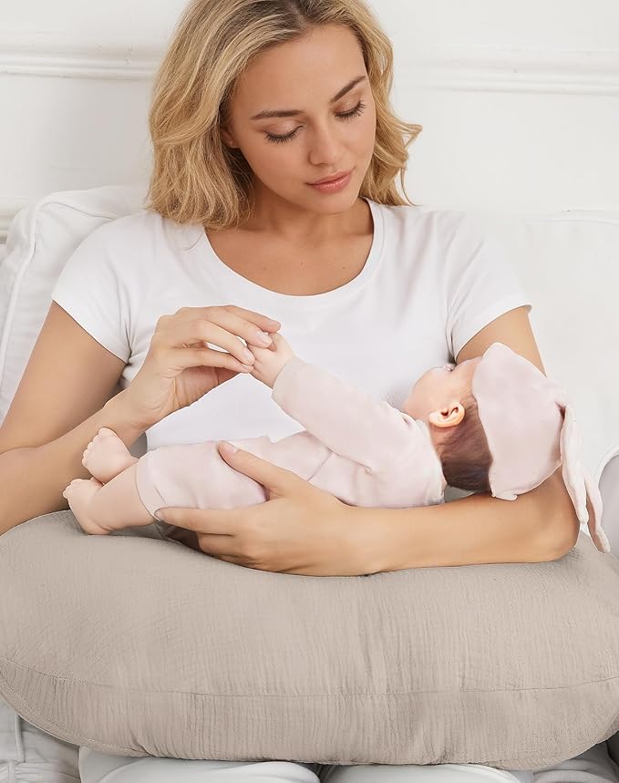 Nursing Pillow Covers 2 Pack, Muslin Nursing Cover for Breastfeeding Pillows, Comfortable for Baby Girls and Boys (Leaf-B & Sage)