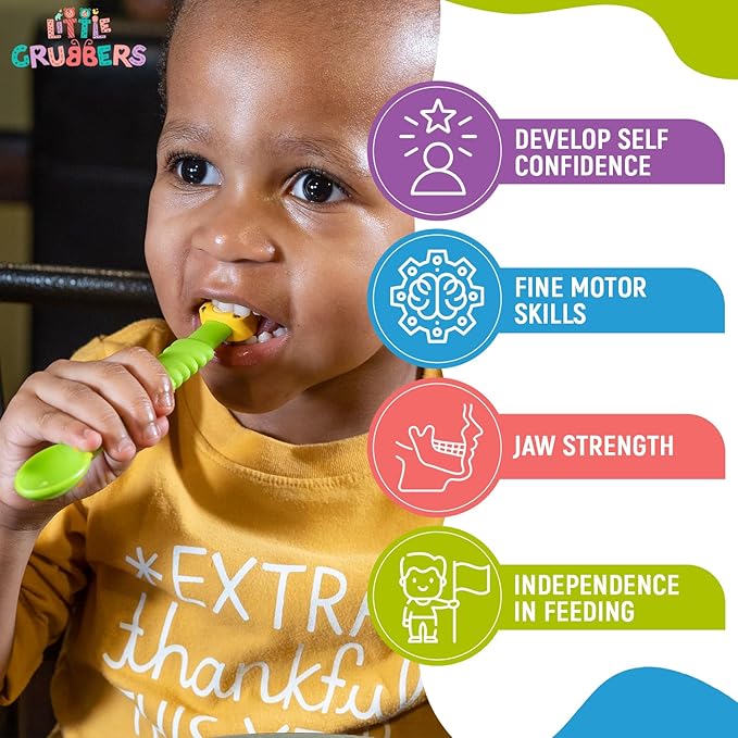 3-in-1 Silicone Baby Spoon Self Feeding 6+ Months - Pediatric OT Designed Teether Spoon, BPA Free Toddler Utensils, Mess-Free, Fun for Baby Led Weaning Supplies, Dog & Cow