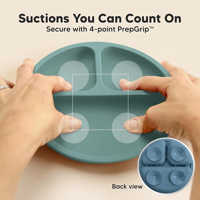 KeaBabies Suction Plates for Baby, Toddler - 3-Pack 100% Silicone Toddler Plates with Suction, Divided, BPA-Free Baby Led Weaning Essentials for Kids, Dishwasher, Microwave Safe, Durable (Quantum)