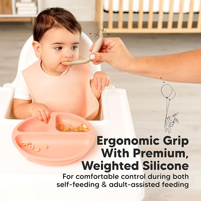 KeaBabies Silicone Baby Spoons, Self Feeding 6-12 months - 3-Pack Baby Weaning Eating Utensils,Toddler First Food Training Spoon,Infant,Kids Feeding Supplies Essential Set,Dishwasher-safe (Terracotta)