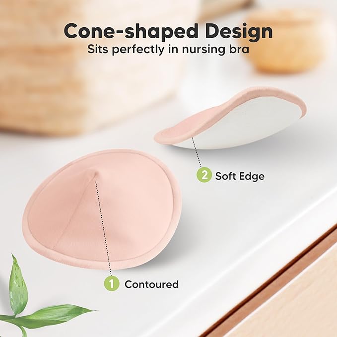 Organic Nursing Pads - 14 Washable Viscose Derived from Bamboo Breastfeeding Pads, Wash Bag, Reusable Breast Pads for Breastfeeding, Nipple Pads for Breastfeeding Essentials(Pink Sand, L 4.8")
