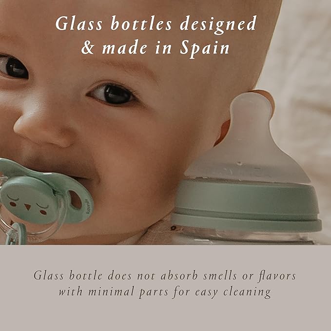 Suavinex Bonhomia Glass Baby Bottle with SX PRO Silicone Nipple, Anti Colic Baby Bottles, Baby Bottles for Breastfed Babies, Slow Flow, 0mo, 4oz, Mint