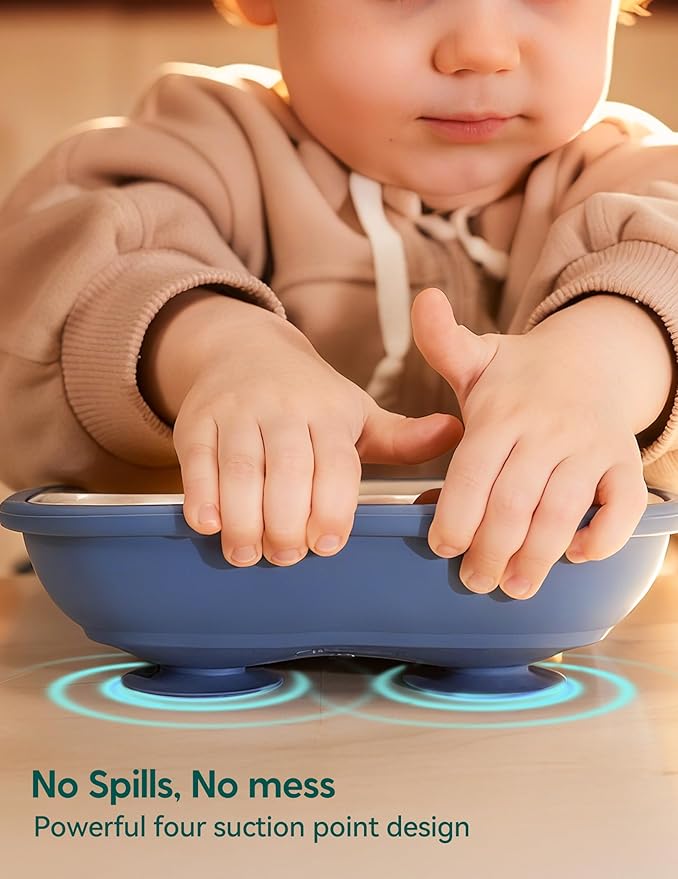 BABELIO 8'' Toddler Porcelain Plates with Silicone Suction Sleeves, Lead & BPA Free, Divided, Microwave & Dishwasher Safe, Stay Put, Suitable for Kids/Babies, Red