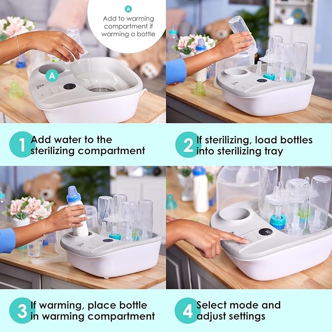 Lil' Jumbl Baby Bottle Sterilizer and Dryer Premium, Removes 99,9% of Bacteria, Chemicals Free, Capacity 6 Bottles, Teats, Accessories, Modular Space Saving Design