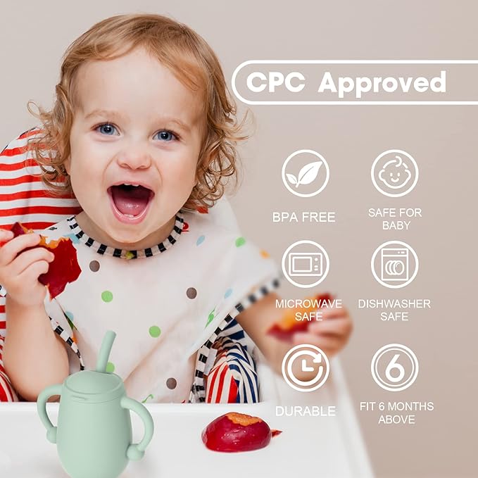 Cuddle Campus Pack of 2 Silicone Baby Training Cup, Shatterproof Toddler Sippy Cups with Straw, Open Cup for Baby, 6+ Months 4 Oz, Boothbay