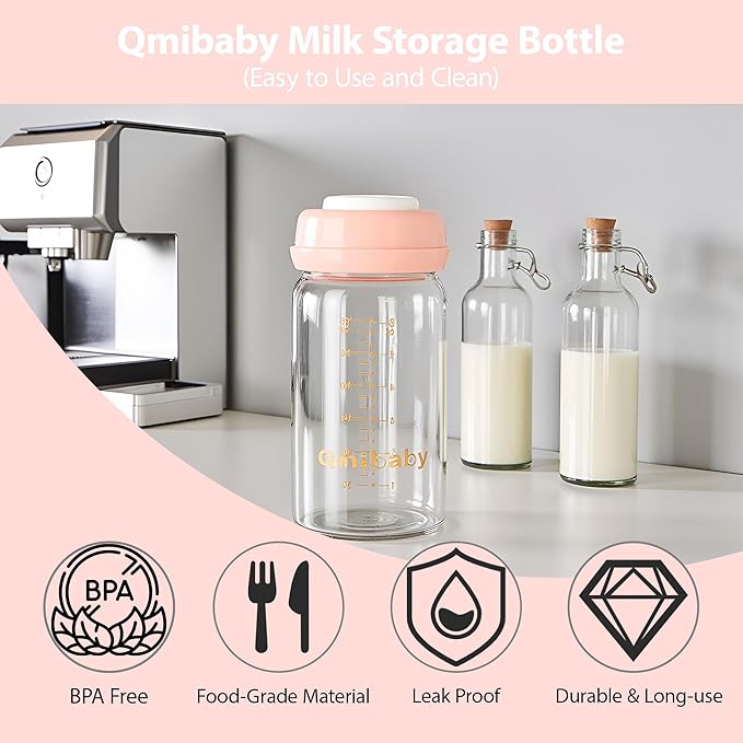 Breast Milk Storage Bottles 240ml 8oz BPA-Free Leak-Proof Baby Bottle for Breastmilk Storage Wide Neck Bottles with Screw Ring Sealing Disk Breastfeeding (Pink, 240ml-6Packs)