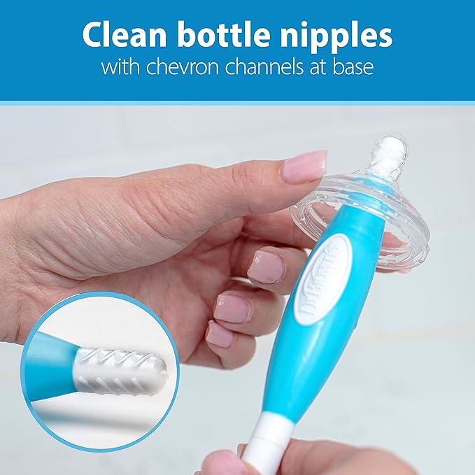 Dr. Brown's Reusable Sponge Baby Bottle Cleaning Brush with Suction Cup Stand, Scrubber and Nipple Cleaner, Assorted Color 1-Pack