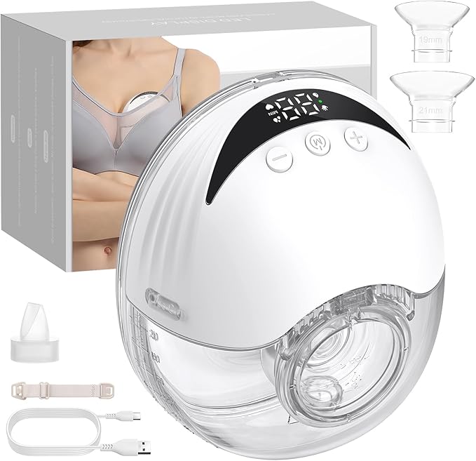 Hands Free Breast Pump - Wearable Breastpump with 4 Mode & 12 Levels, Portable Electric Breast Pump, Strong Suction, Low Noise, 24/21/19mm Flange (1 Pack)