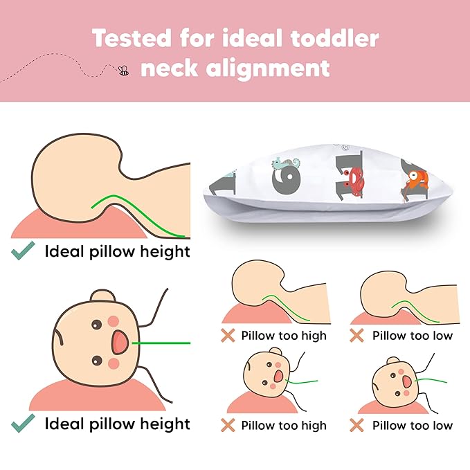 Toddler Pillow with Pillowcase - 13x18 My Little Dreamy Kids Travel Bed Pillows for Sleeping, Organic Cotton Small Pillowcase, Soft & Breathable, Machine Washable, Toddlers 2-5 Years Old (Kea123)