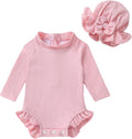 YOUNGER TREE Infant Baby Girls Swimsuit Long Sleeve Swimsuits One Piece Swimsuit Solid Color Bathing Suit with Hat, UPF 50+