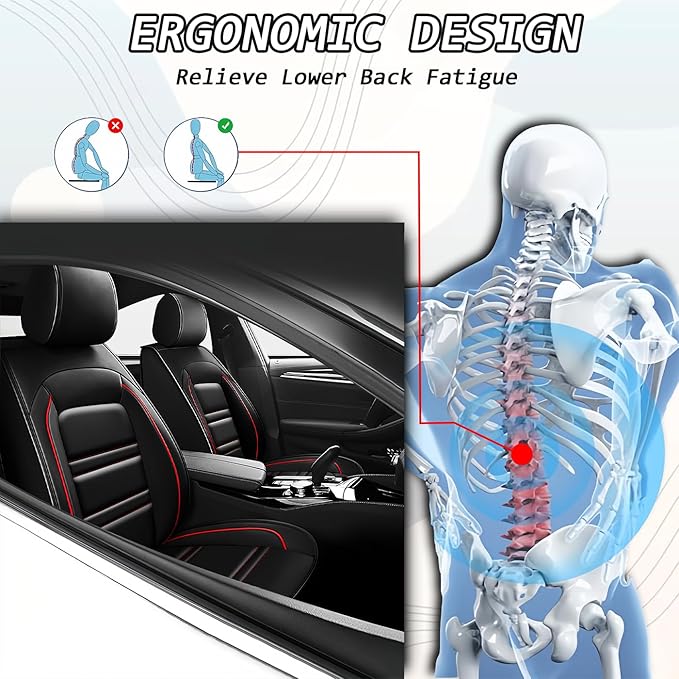 Seat Covers for Toyota Corolla 1997-2025 | 5-Seats Leather Seat Covers, Easy to Install Automotive Seat Covers Full Set (Full Set, Black&Red Line)