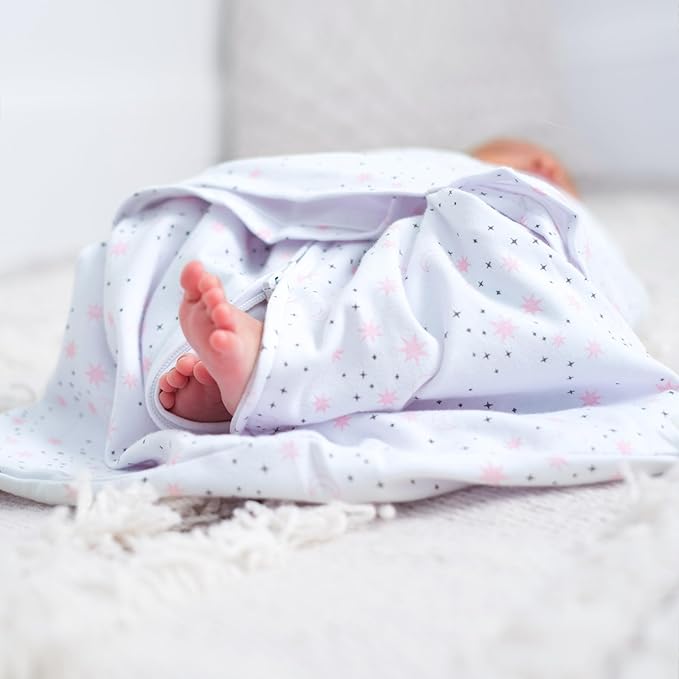 HALO 100% Cotton Sleepsack Swaddle, 3-Way Adjustable Wearable Blanket, TOG 1.5, Midnight Moons Pink, Newborn, 0-3 Months
