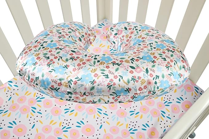 Satin Nursing Pillow Cover Set 2 Pack Ultra Soft Silk Compatible with Boppy Pillow for Breastfeeding Pillow Protect for Baby Hair and Skin Floral & Floral