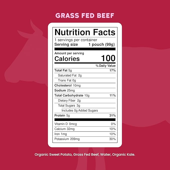 Serenity Kids 6+ Months Baby Food Pouches - Grass Fed Beef Puree with Organic Kale & Sweet Potato - BPA-Free Baby Snacks - 3.5 Oz, 6 Pack