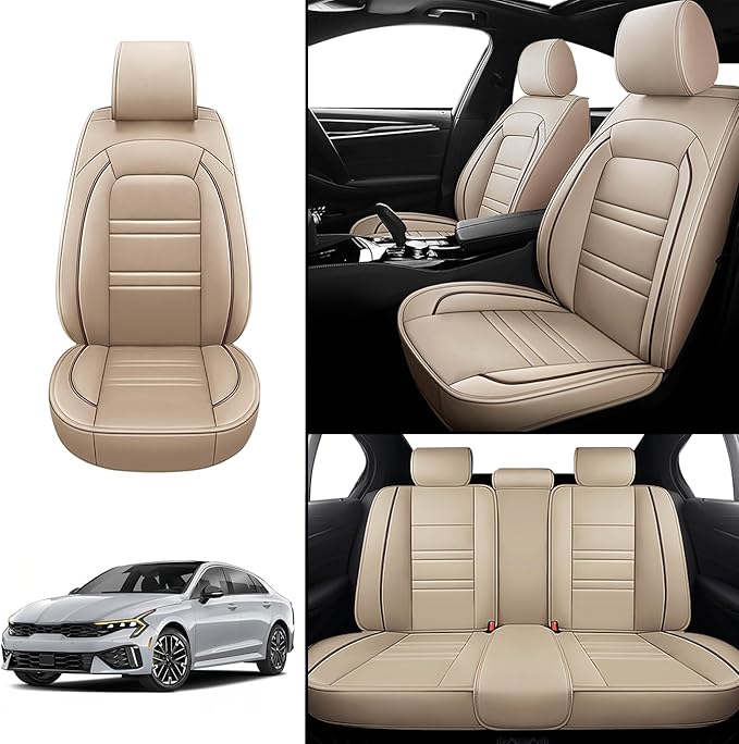Seat Covers for kia k5 2021-2025 | 5-Seats Leather Seat Covers, Easy to Install Automotive Seat Covers Full Set (Full Set, Beige)