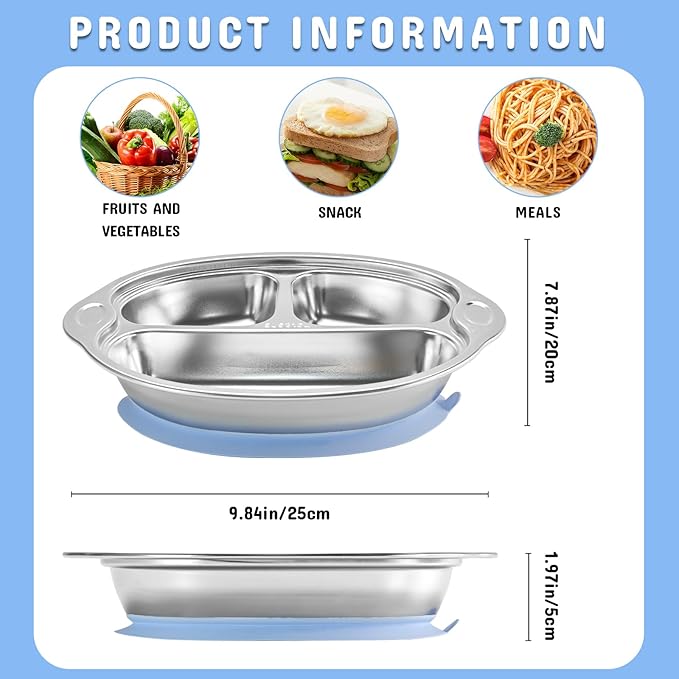 Stainless Steel Baby Suction Plates: Divided Plates for Babies and Toddlers, Made of 100% Food-Grade Materials Ideal for Baby-Led Weaning BPA-Free Toddler Feeding Dishwasher Safe Purple